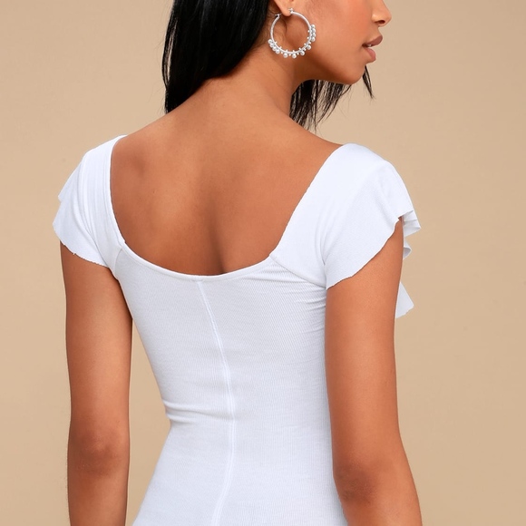 Free People Last Call White Ribbed Flounce Top MED - Picture 2 of 3
